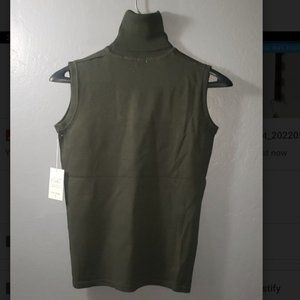 Olive Green Sleeveless Turtleneck Knit Pull-Over Sweater
